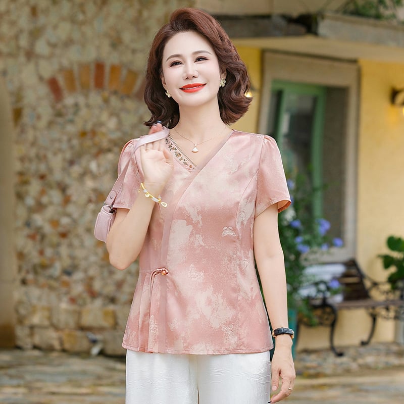 Bluza feminină de vară cu mânecă scurtă, poliester, 90–95% poliester, imprimeu cu flori rupte, vara 2025