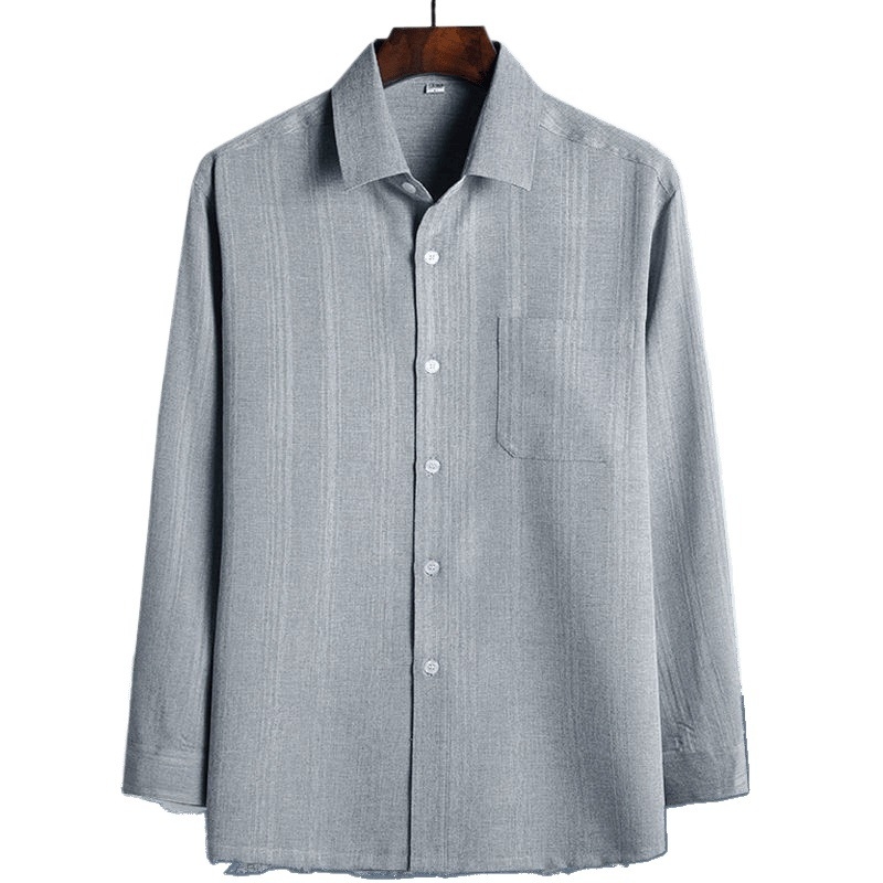 Férfiak számára lazán szabott hosszú ujjú poliészter ing, négyzetes nyakkal és zsebbel