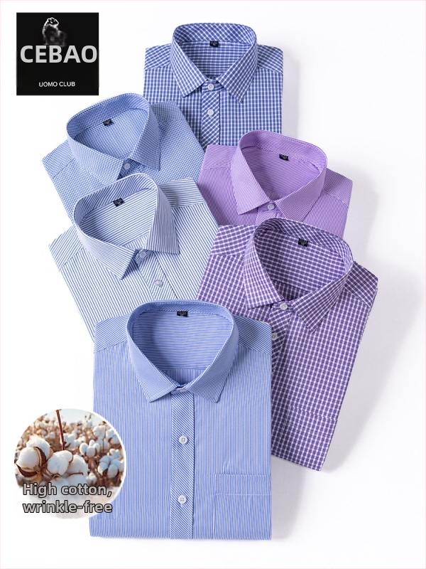 Košeľa s dlhými rukávmi, kockovaný vzor, štvorcový golier, bavlnená zmes, bez žehlenia