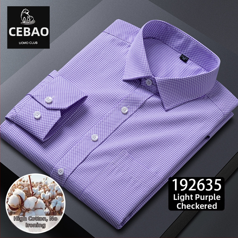 Košeľa s dlhými rukávmi, kockovaný vzor, štvorcový golier, bavlnená zmes, bez žehlenia