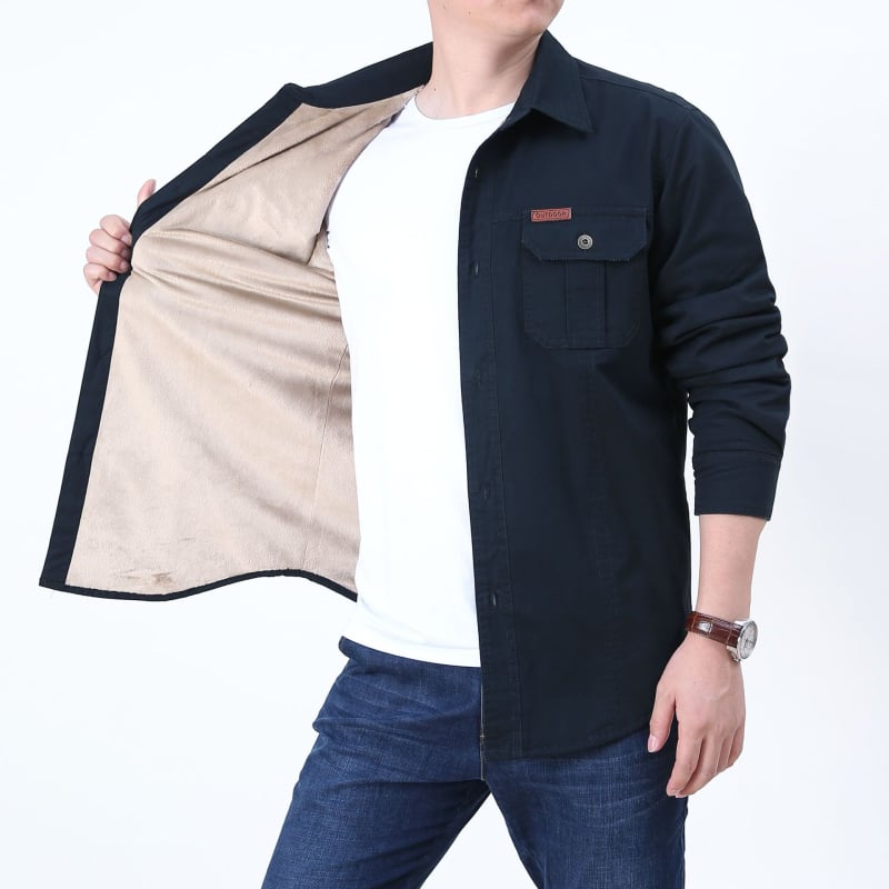 Férfi pamut ing üzleti és szabadidős viselethez, hosszú ujjú, egyszínű, bő szabásvonal, tavasz-őszi szezon