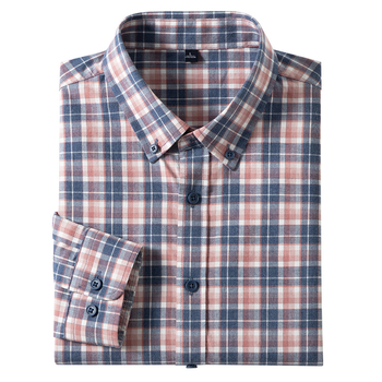 Muška košulja od pamuka s kariranim uzorkom, plišana obrada, slim fit, dugi rukavi