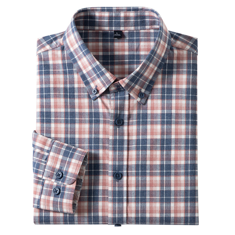 Muška košulja od pamuka s kariranim uzorkom, plišana obrada, slim fit, dugi rukavi