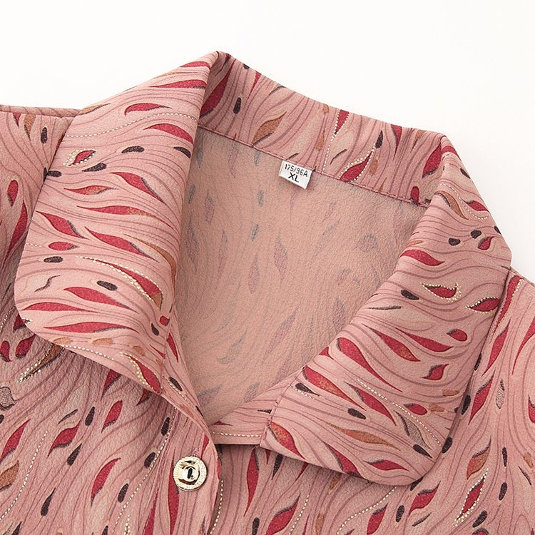 Cămașă pentru femei în vârstă — țesătură bumbac-poliester, Primăvara 2025, conținut fibre ≤30%, imprimeu, stil de birou