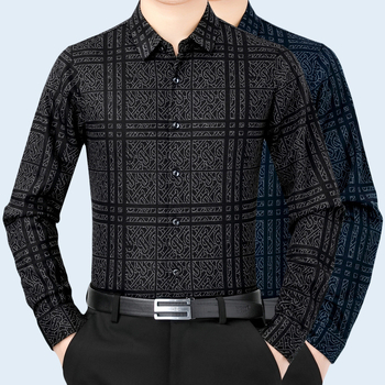 Pánska košeľa z kašmíru s káro vzorom, s golierom s reverom a dlhými rukávmi