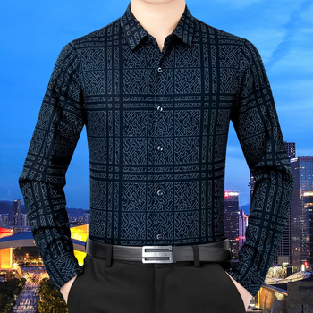 Pánska košeľa z kašmíru s káro vzorom, s golierom s reverom a dlhými rukávmi