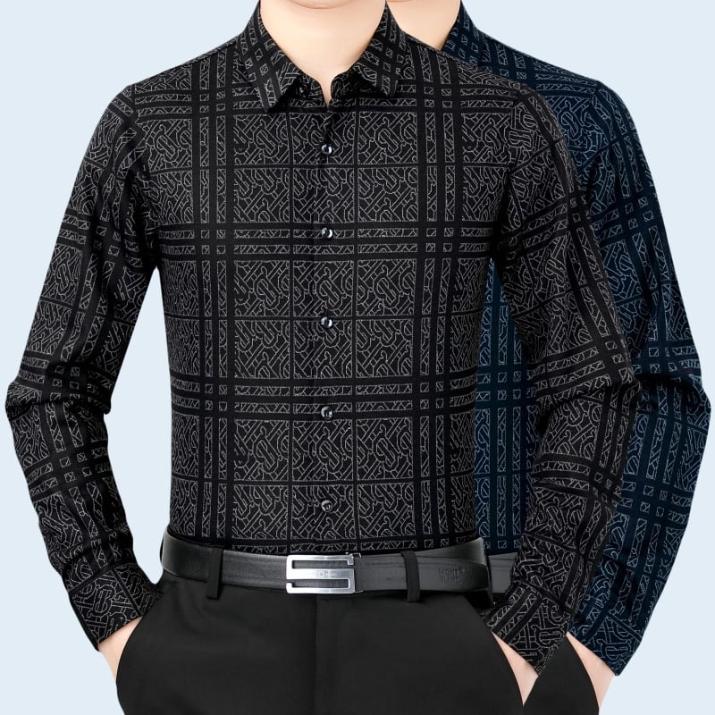 Pánska košeľa z kašmíru s káro vzorom, s golierom s reverom a dlhými rukávmi