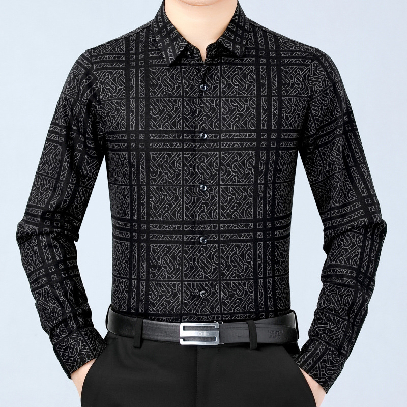 Pánska košeľa z kašmíru s káro vzorom, s golierom s reverom a dlhými rukávmi