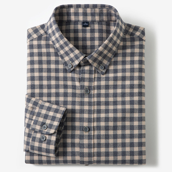 Muška košulja od 100% pamuka, s dugim rukavima, karirani uzorak, poslovno casual stil, uski kroj, za proljeće i jesen, za muškarce srednje dobi