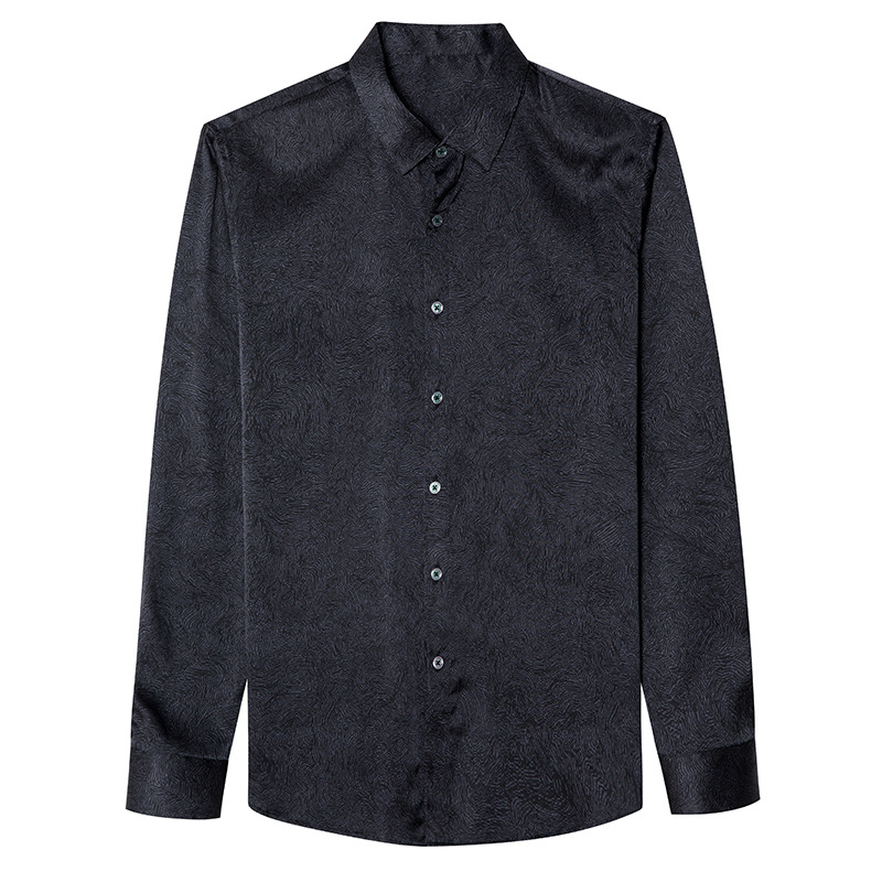Košula od Mulberry svile sa Spandexom, dugi rukav, ovratnik Lapel, široki kroj, prozračna, bez peglanja, odvlažuje vlagu, proljeće–jesen, dnevna muška košulja srednje dobi