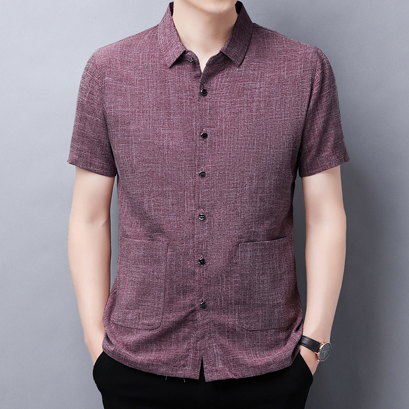 Ing galléros, rövid ujjú, pamut-len keverék, zsebes díszítés, lazán szabott