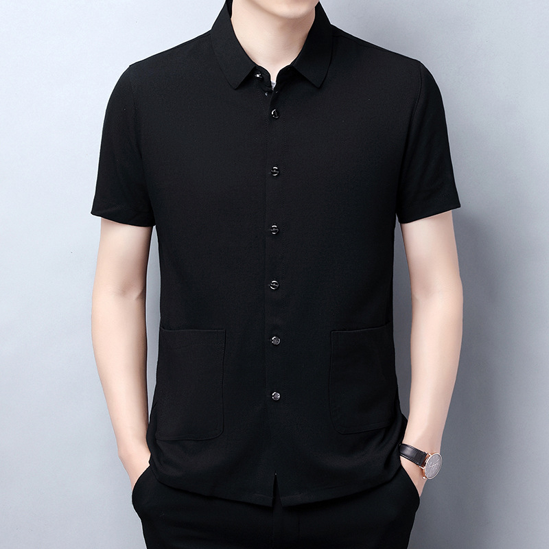 Ing galléros, rövid ujjú, pamut-len keverék, zsebes díszítés, lazán szabott