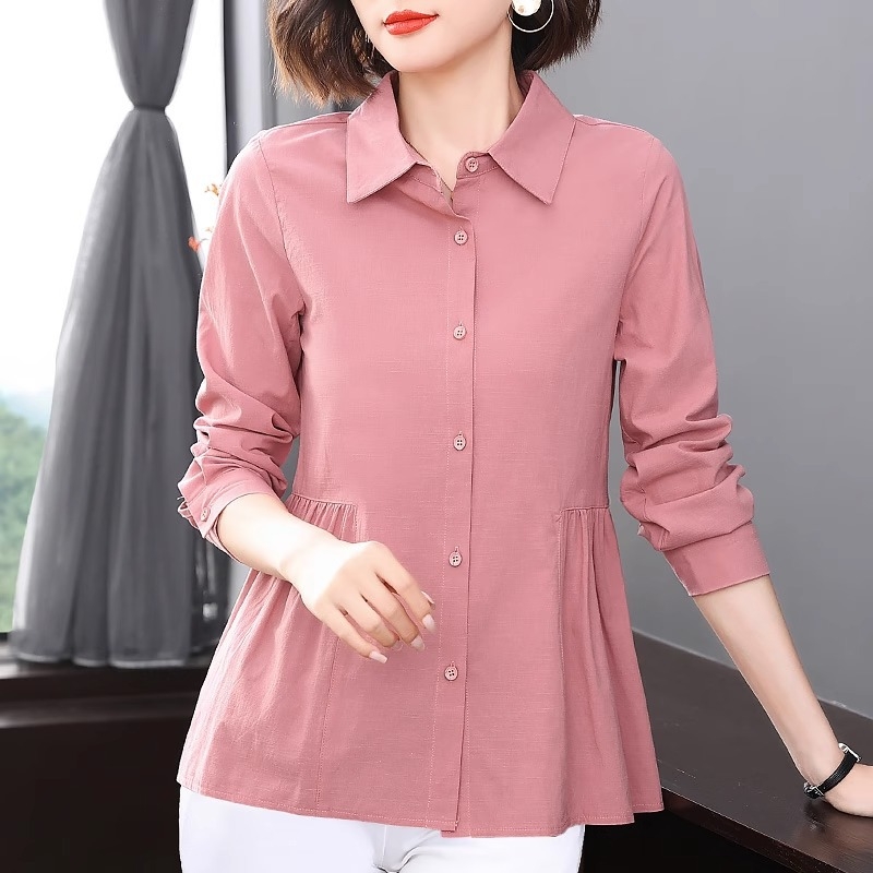 Pamut női ing hosszú ujjú, gallér (lapel), egyszínű minta, tie-dye technika, varrások, plisírozás és gombok, 70-80% pamut, spandex <30%