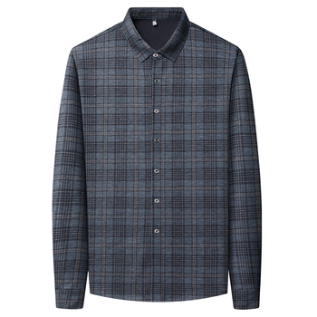 Férfi gyapjúkeverékből készült kockás ing fleece-béléssel, hosszú ujjú, laza szabású, téli melegen.