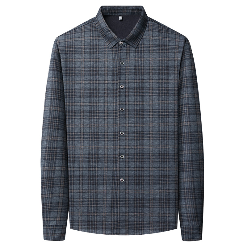 Férfi gyapjúkeverékből készült kockás ing fleece-béléssel, hosszú ujjú, laza szabású, téli melegen.