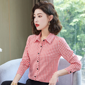 Bavlnená košeľa s mriežkovaným vzorom, dlhé rukávy, štvorcový golier