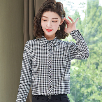 Bavlnená košeľa s mriežkovaným vzorom, dlhé rukávy, štvorcový golier