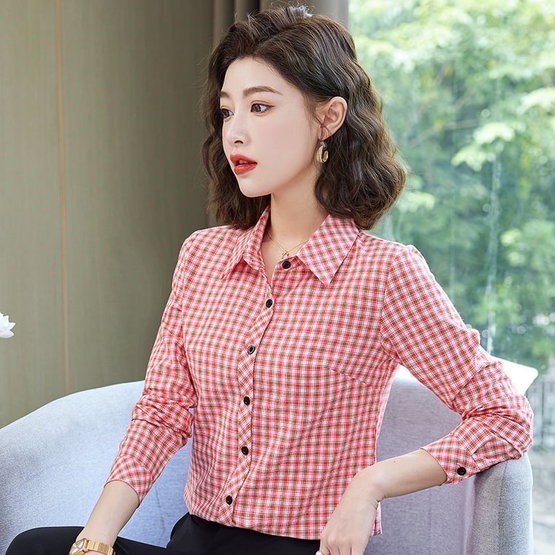 Bavlnená košeľa s mriežkovaným vzorom, dlhé rukávy, štvorcový golier