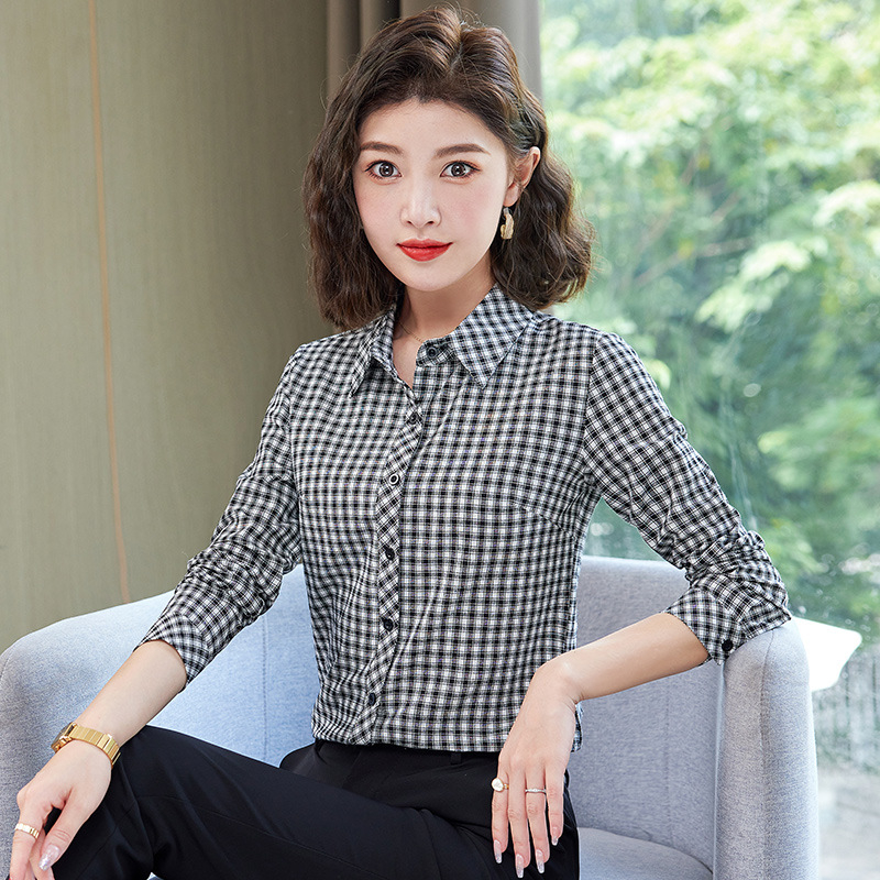 Bavlnená košeľa s mriežkovaným vzorom, dlhé rukávy, štvorcový golier