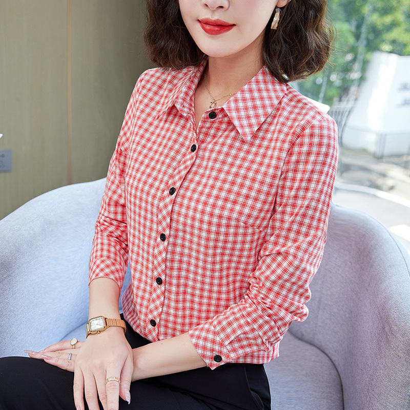 Bavlnená košeľa s mriežkovaným vzorom, dlhé rukávy, štvorcový golier