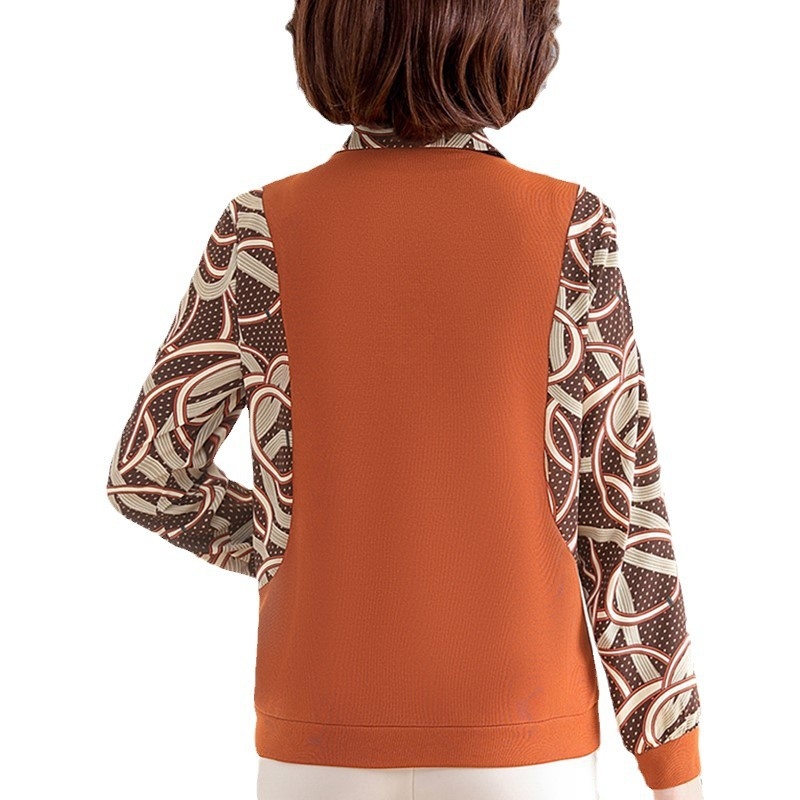 Top pentru femei de vârstă mijlocie, stil coreean, aspect stratificat fals din două piese, mânecă lungă, poliester >95%, toamnă 2024