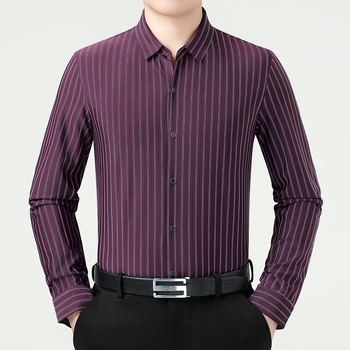 Pánska prúžkovaná bavlnená košeľa, dlhé rukávy, golier s lapelom, voľný strih, na jeseň nosenie