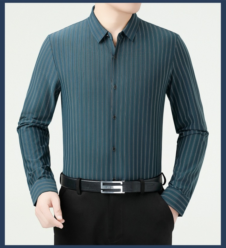 Pánska prúžkovaná bavlnená košeľa, dlhé rukávy, golier s lapelom, voľný strih, na jeseň nosenie