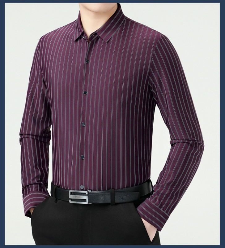 Pánska prúžkovaná bavlnená košeľa, dlhé rukávy, golier s lapelom, voľný strih, na jeseň nosenie