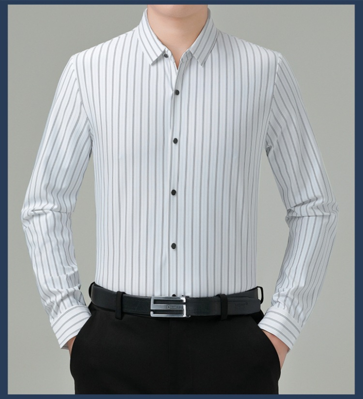 Pánska prúžkovaná bavlnená košeľa, dlhé rukávy, golier s lapelom, voľný strih, na jeseň nosenie