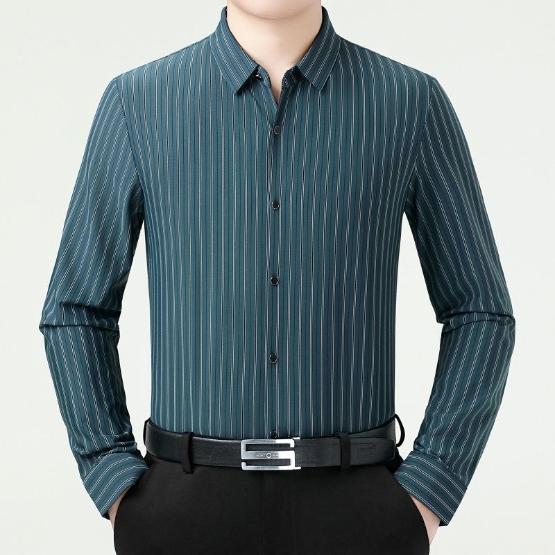 Pánska prúžkovaná bavlnená košeľa, dlhé rukávy, golier s lapelom, voľný strih, na jeseň nosenie