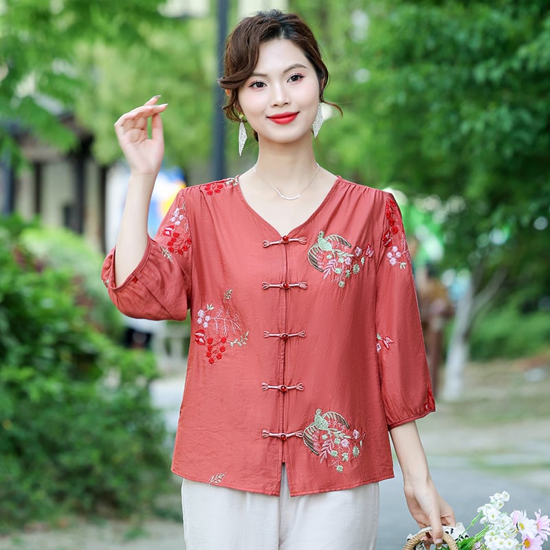 Bluza brodată din Tencel, mâneci scurte, vară 2025, Lyocell 50–70%, alt material <30%, stil urban și deplasare