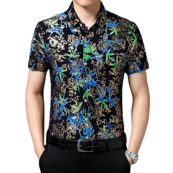 Férfi rövid ujjú ing, Mercerizált pamut, törött virág minta, hegyes gallér, testhezálló szabás