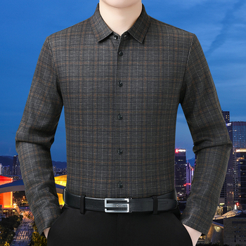 Košulja od vune s reverom, dugi rukavi, karirani uzorak, bez glačanja, jesen 2025