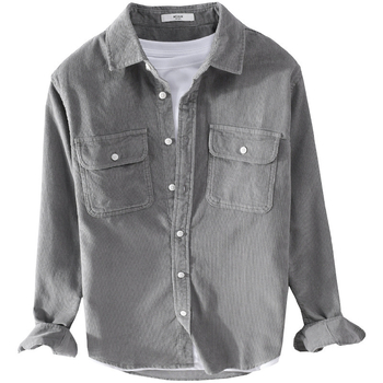 Férfi corduroy pamut hosszú ujjúing, laza szabás, galléros, egyszínű, zseb részletekkel, 100% pamut, tavasz-ősz
