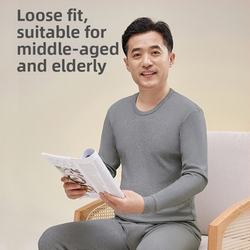 Vyriski 100% medvilnės terminis komplektas: marškinėliai su apvaliu kaklu ir kelnes, tankus audinys (201–250 g/m2), juosmens palaikymas, skirtas vidutinio amžiaus vyrams