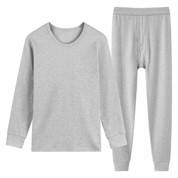 Férfi 100% pamut termikus alsóruha készlet: felső környakú, hosszú ujjú és nadrág, vast anyag (201–250 g/m2), deréktámasz, középkorú férfiaknak