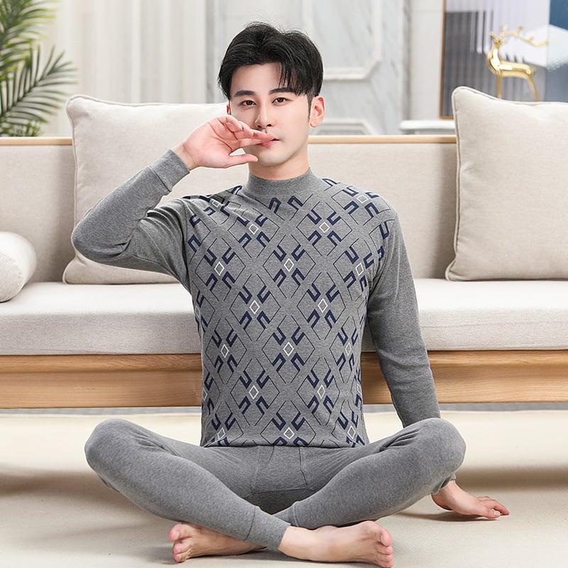 Férfiak számára készült pamut őszi melegítő készlet – kapucnis felső, hosszú ujjú, fél-turtleneck gallér, egy rétegű, 201–250 g/m²