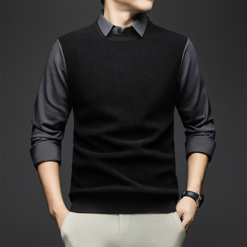 Muški pleteni džemper s izgledom košulje, jesen-zima, poslovno casual stil