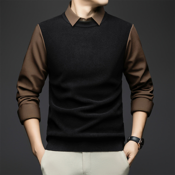 Muški pleteni džemper s izgledom košulje, jesen-zima, poslovno casual stil