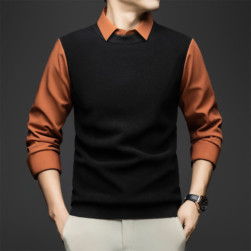 Muški pleteni džemper s izgledom košulje, jesen-zima, poslovno casual stil