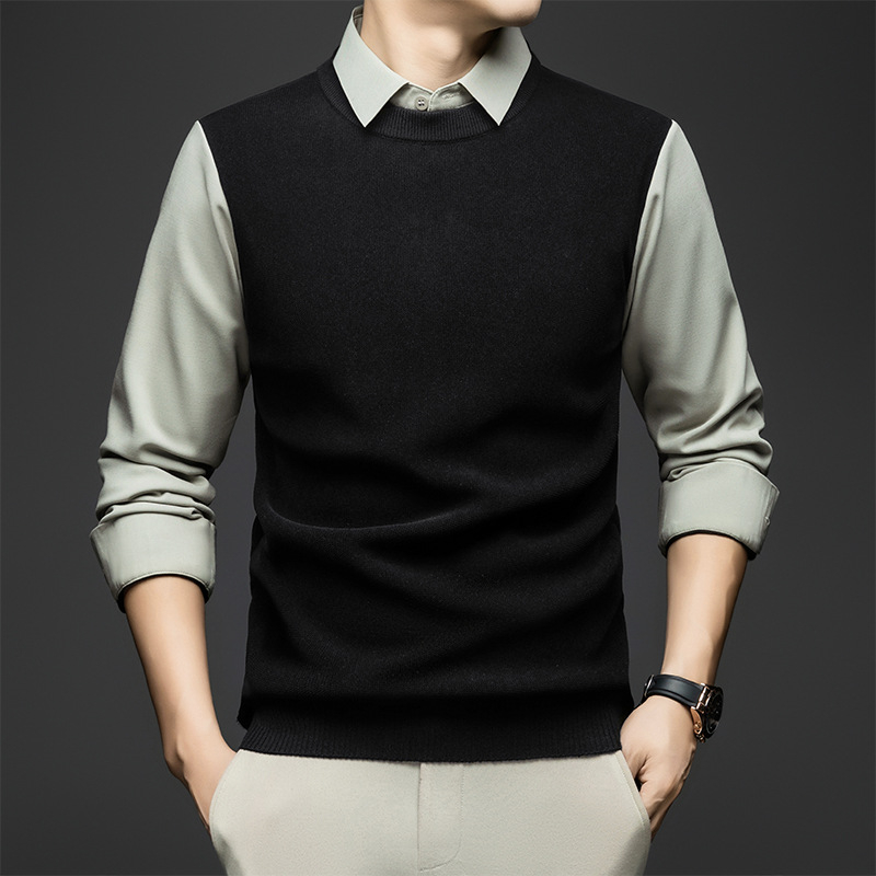 Muški pleteni džemper s izgledom košulje, jesen-zima, poslovno casual stil