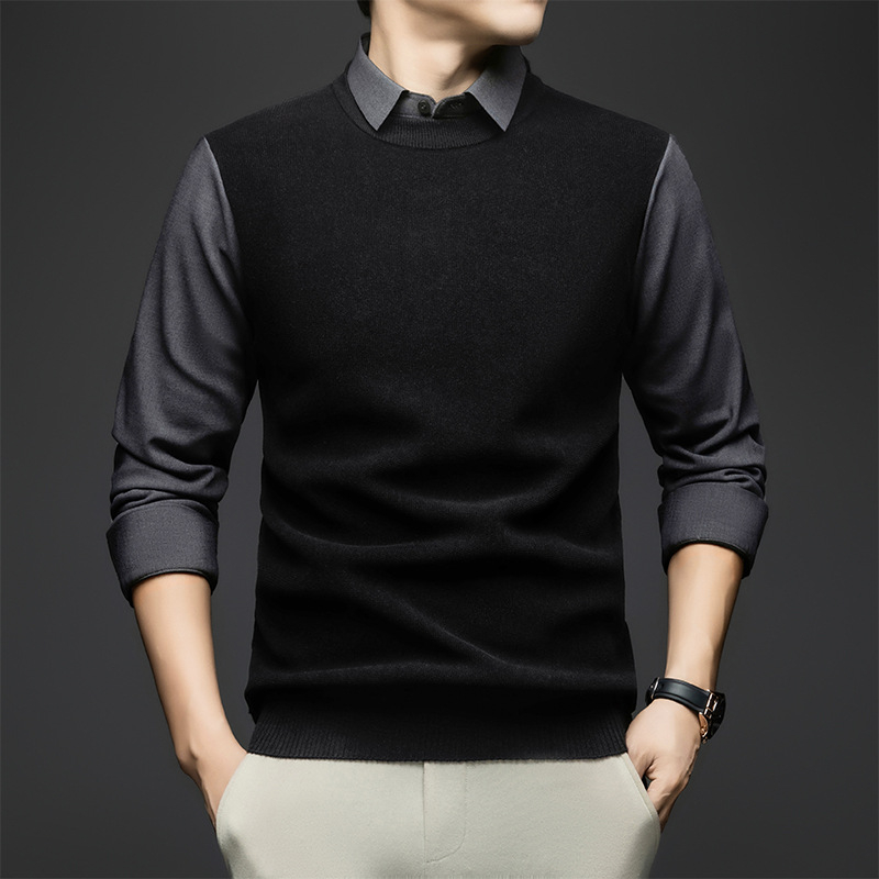 Muški pleteni džemper s izgledom košulje, jesen-zima, poslovno casual stil