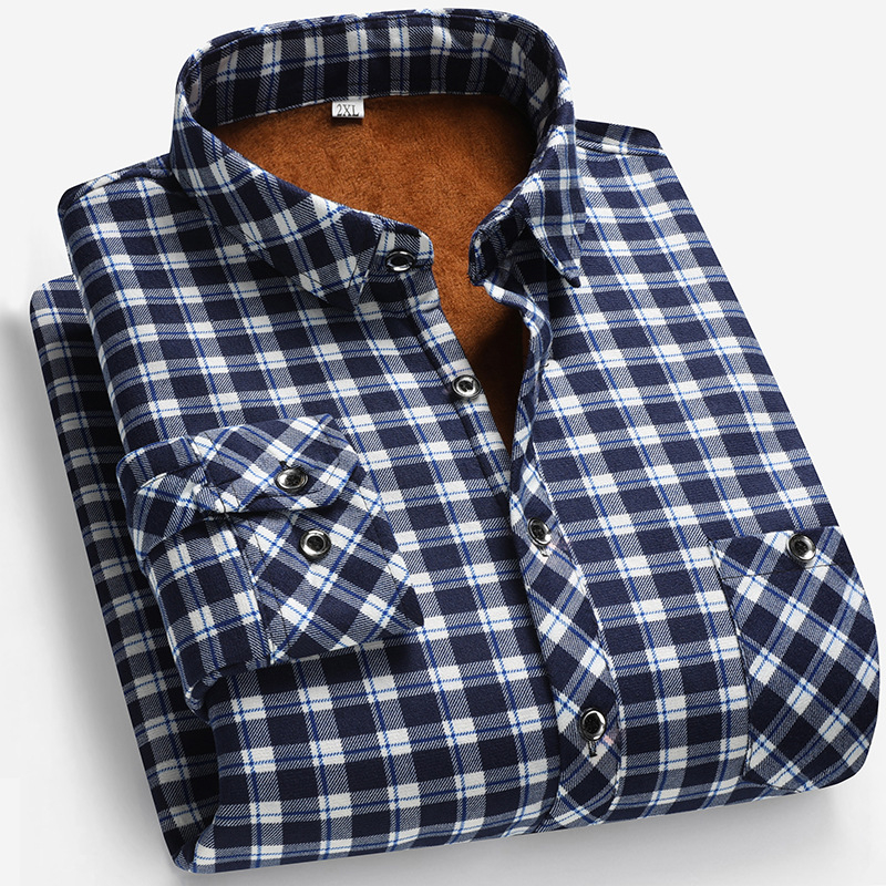 Férfi kockás ing stand gallérral, fleece béléssel a melegért, pamut–keverék anyagból, hosszú ujjú.