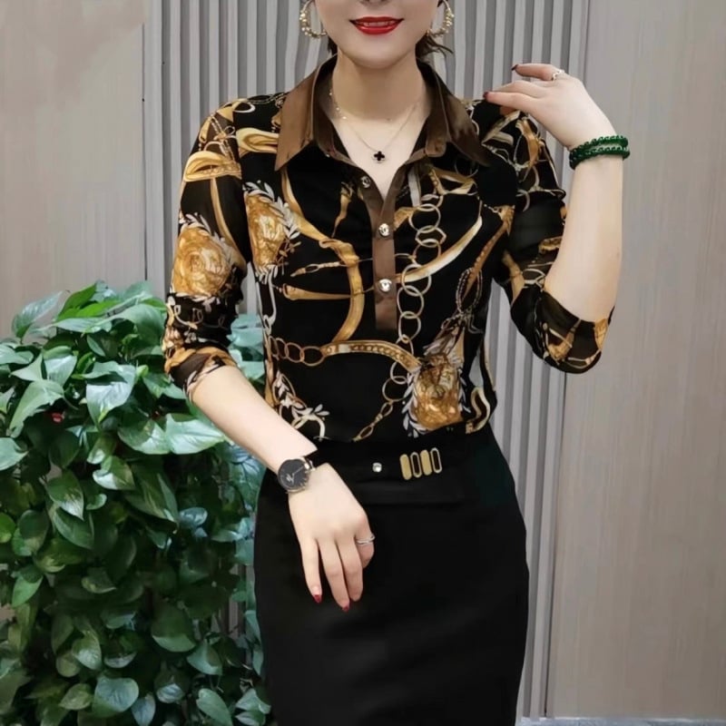 Cămașă de damă - Primăvara 2025, țesătură poliester (>95%), stil pentru naveta/temperament, finisaj la temperaturi ridicate