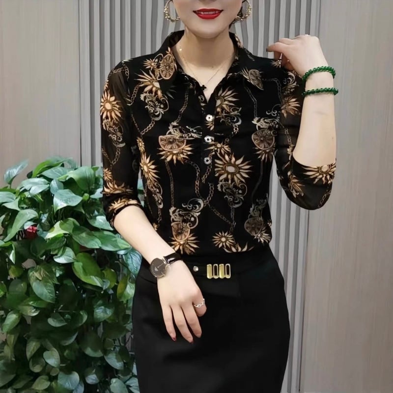 Cămașă de damă - Primăvara 2025, țesătură poliester (>95%), stil pentru naveta/temperament, finisaj la temperaturi ridicate