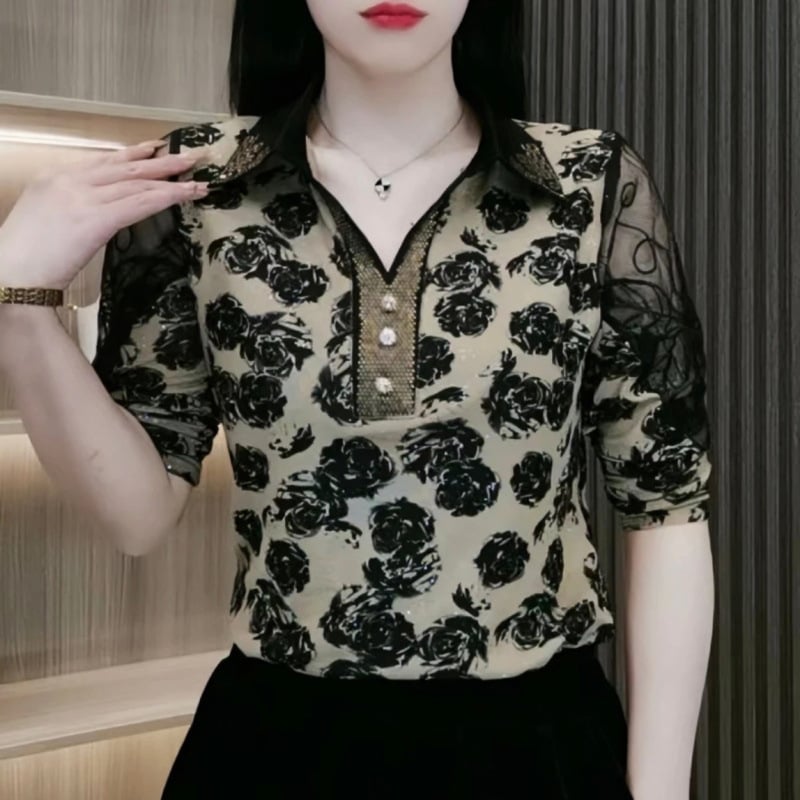 Cămașă de damă - Primăvara 2025, țesătură poliester (>95%), stil pentru naveta/temperament, finisaj la temperaturi ridicate