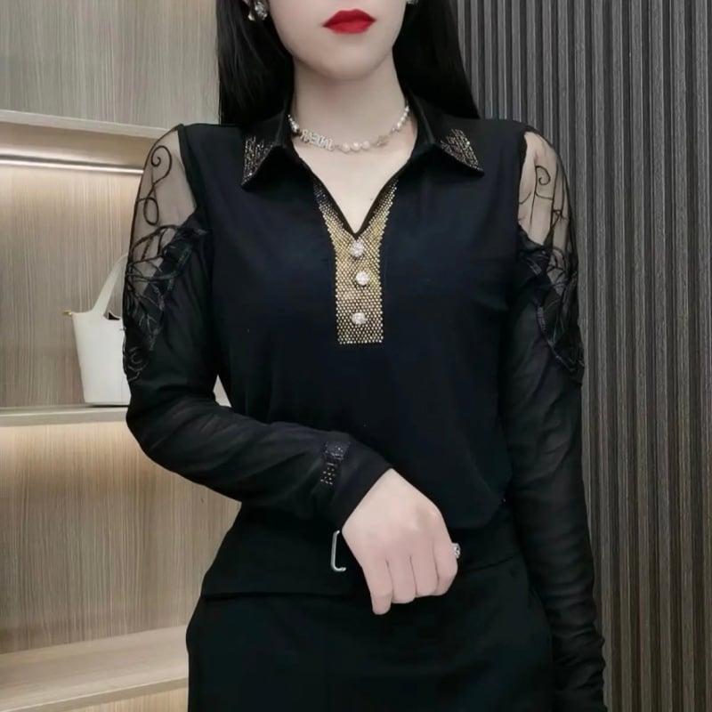 Cămașă de damă - Primăvara 2025, țesătură poliester (>95%), stil pentru naveta/temperament, finisaj la temperaturi ridicate