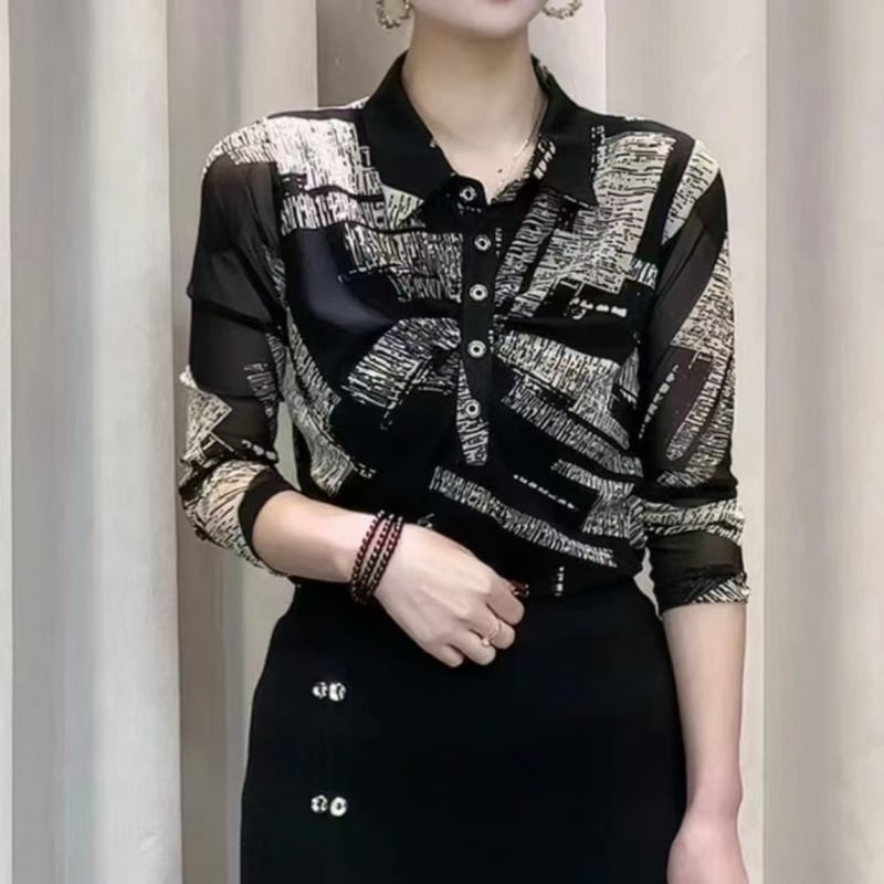 Cămașă de damă - Primăvara 2025, țesătură poliester (>95%), stil pentru naveta/temperament, finisaj la temperaturi ridicate