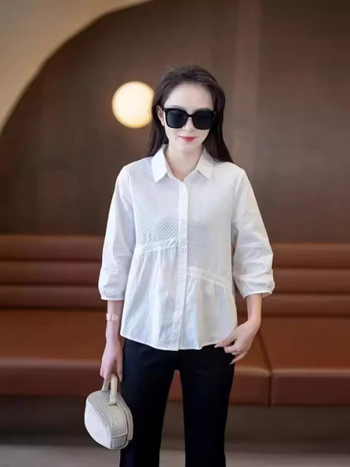 Γυναικείο πουκάμισο με πέτο-γιακά, πολυεστέρας, μανίκια 3/4, κουμπωτή μπροστινή λωρίδα, χωρίς σιδέρωμα