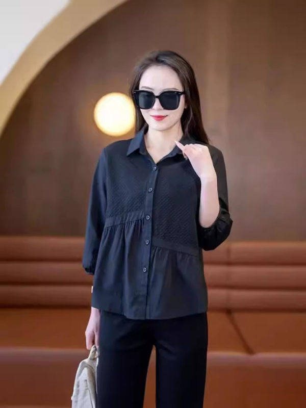 Γυναικείο πουκάμισο με πέτο-γιακά, πολυεστέρας, μανίκια 3/4, κουμπωτή μπροστινή λωρίδα, χωρίς σιδέρωμα